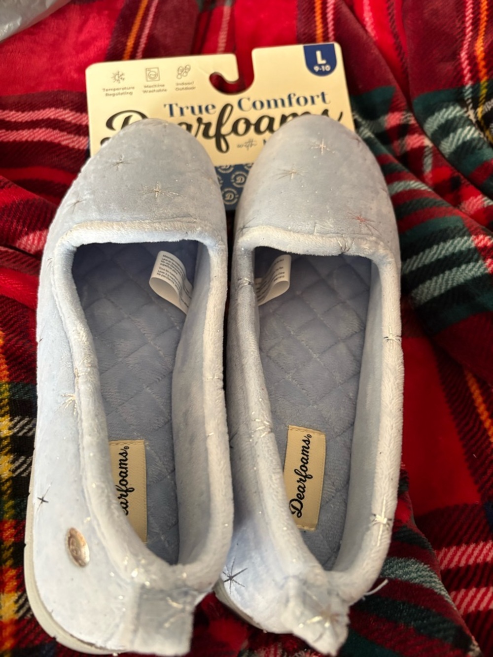 dearfoams Light Blue Quilted Star Slip-On Slippers